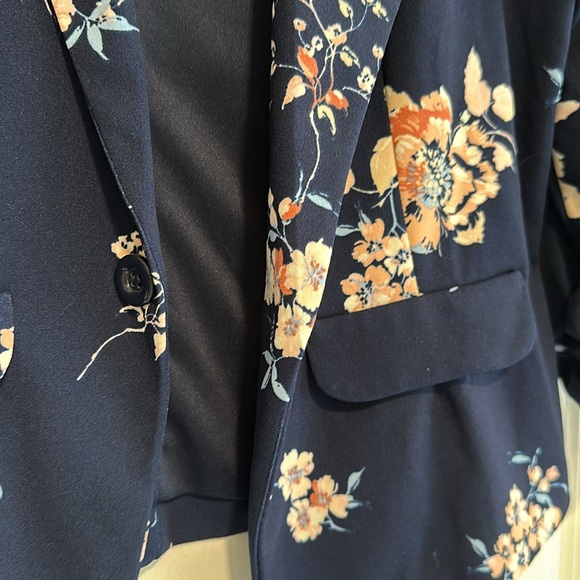 Navy Blue and Pink Floral Blazer - Picture 2 of 5